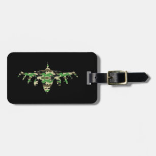 Military Jet camouflage fighter aircraft silhouett Luggage Tag