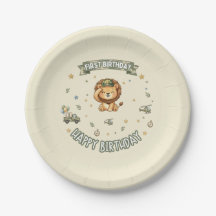 Military Lion First Birthday Paper Plate