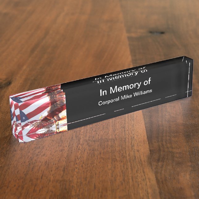 Military Memorial American Flag And Eagle Nameplate (Side)