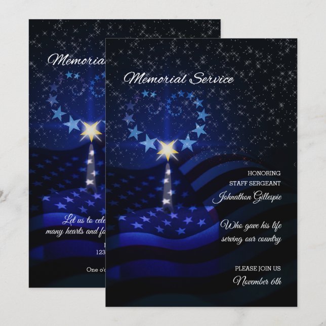 Military Memorial Service Invitation Candle (Front/Back)