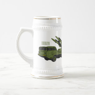 Military missile truck cartoon illustration beer stein