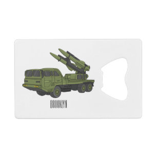 Military missile truck cartoon illustration credit card bottle opener