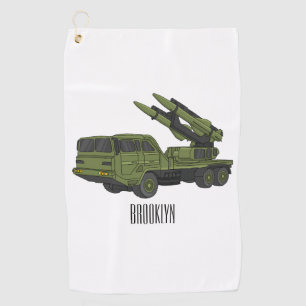 Military missile truck cartoon illustration golf towel