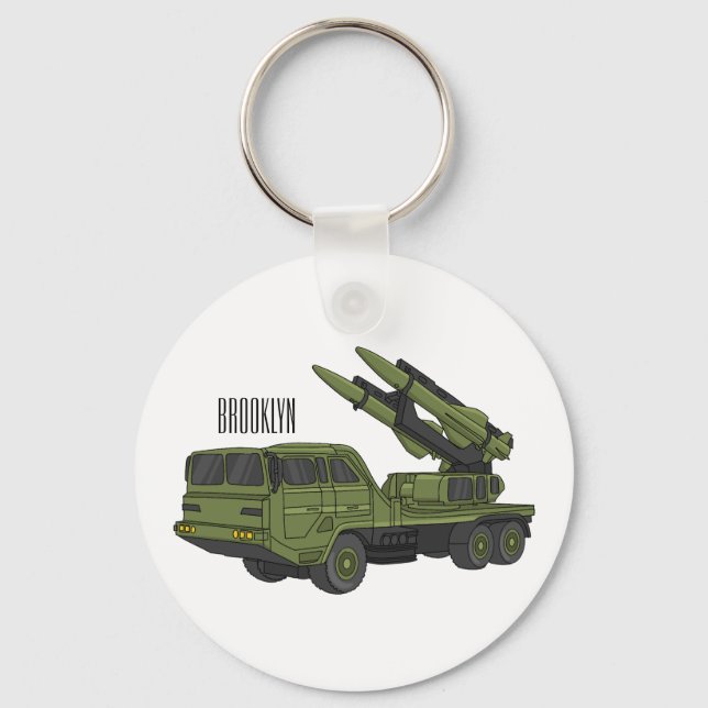 Military missile truck cartoon illustration keychain (Front)