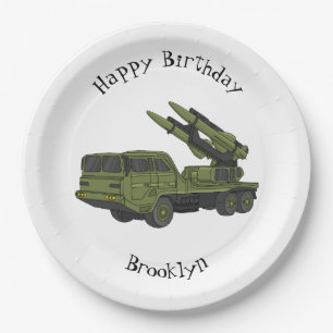 Military missile truck cartoon illustration paper plate