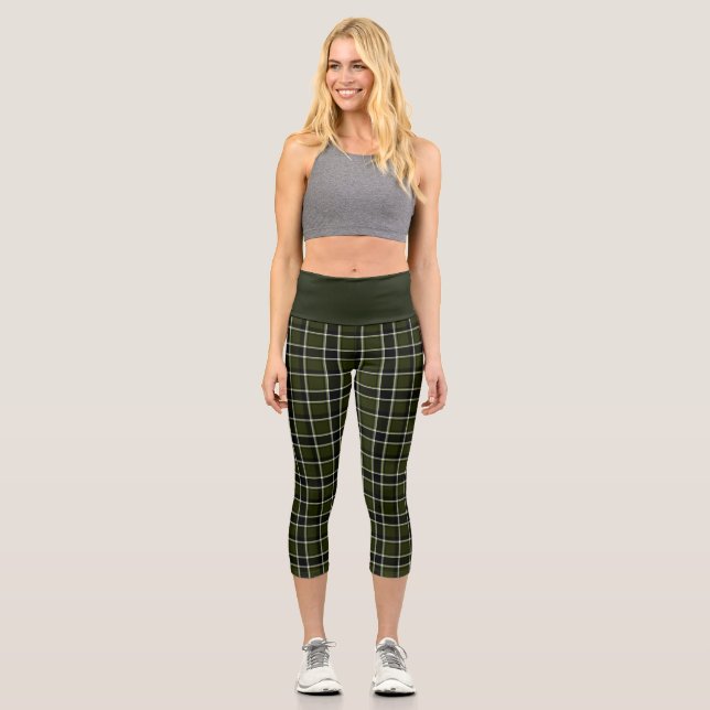  Military Modern Camouflage Tartan Pattern Capri Leggings (Front)