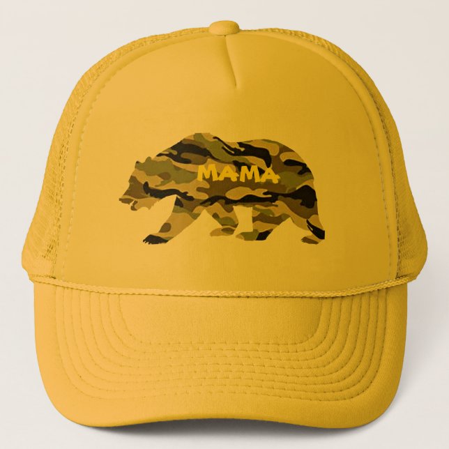 Military Mom MAMA Bear Camo Design Baseball Trucker Hat (Front)