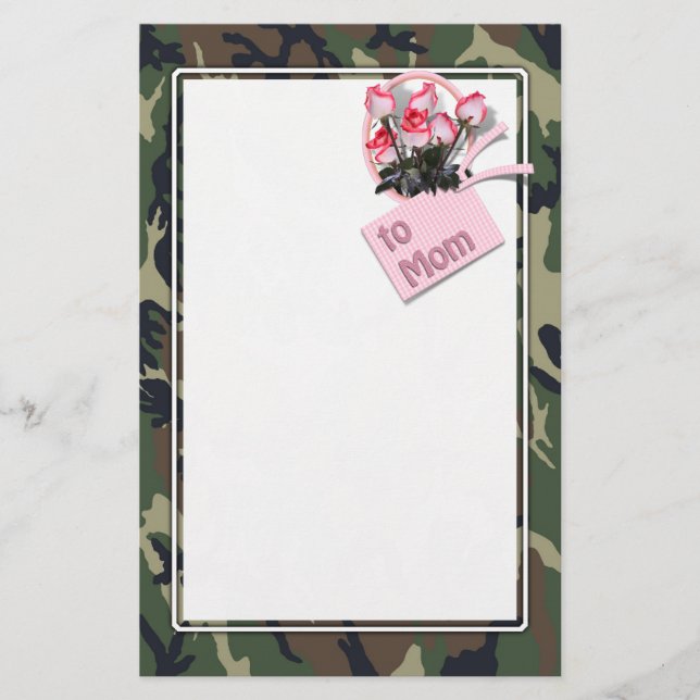 Military Mom Roses Camouflage Stationery (Front)