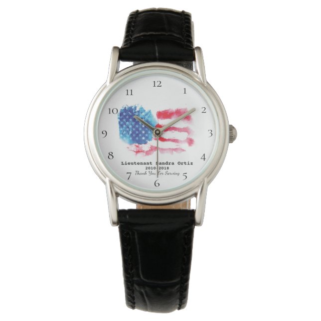 *~* Military Mom Veteran Red White Blue US Flag Watch (Front)