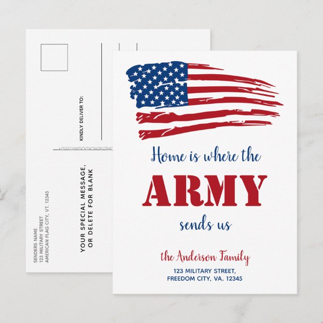 Military Moving PCS Move We've Moved USA Flag Announcement Postcard (Front/Back)
