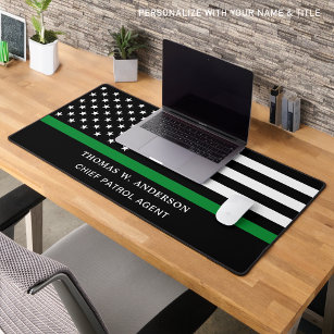 Military Officer Personalized Thin Green Line Desk Mat