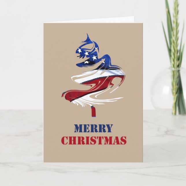 Military Patriotic American Merry Christmas Tree Holiday Card (Front)