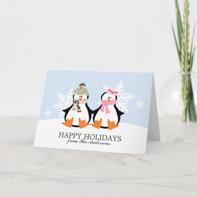 Military Penguin Couple Christmas Cards (Front)