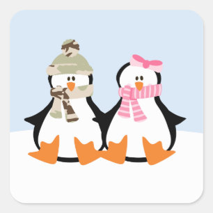 Military Penguin Couple Square Sticker