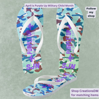 Military Personalized Purple Up Adult Multi-Colour Flip Flops