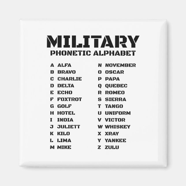 Military Phonetic Alphabet Magnet (Front)