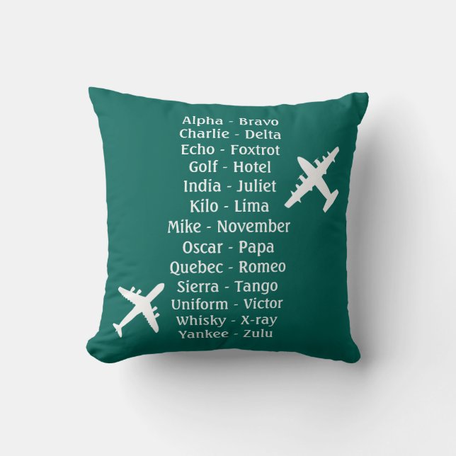 Military Pilot Airplane Alphabet Flying Lesson Throw Pillow (Front)