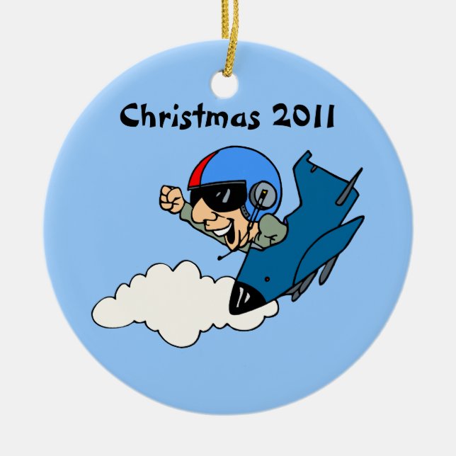 Military Pilot In Jet Christmas Ceramic Ornament (Front)