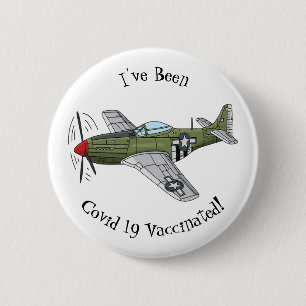 Military plane cartoon illustration 2 inch round button