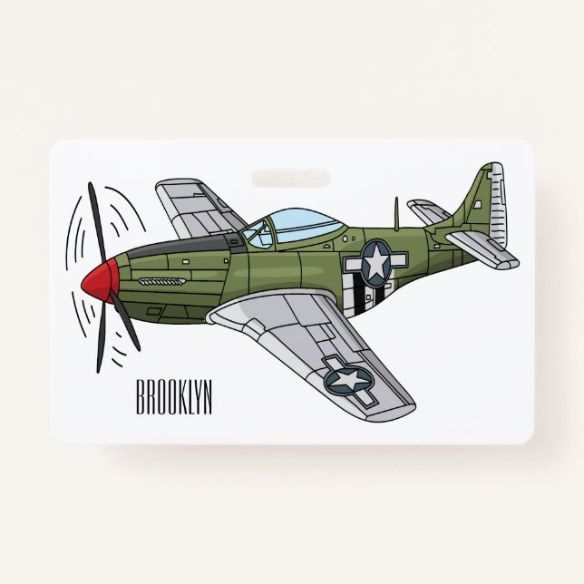 Military plane cartoon illustration badge (Front)
