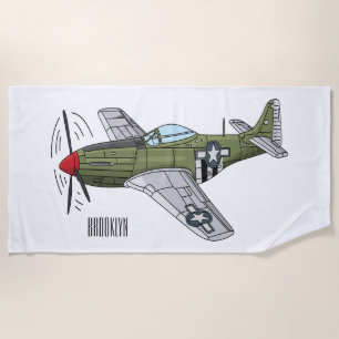 Military plane cartoon illustration beach towel