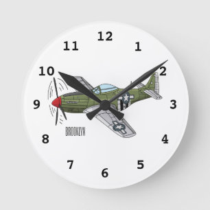 Military plane cartoon illustration round clock