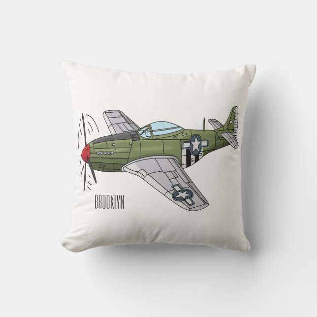 Military plane cartoon illustration throw pillow (Front)