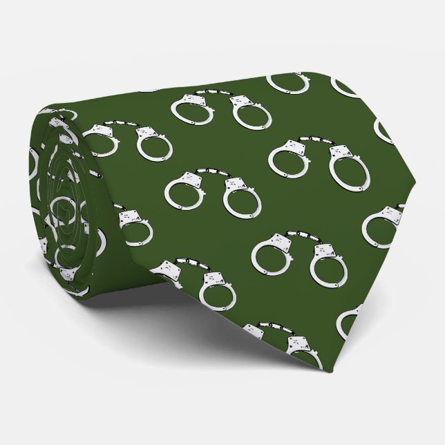 Military Police Officer Green Handcuff Patterned Tie (Rolled)