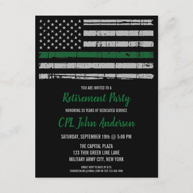 Military Retirement Army Thin Green Line Announcement Postcard (Front)