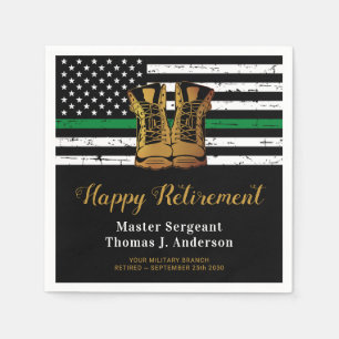 Military Retirement Army Thin Green Line Flag  Napkin