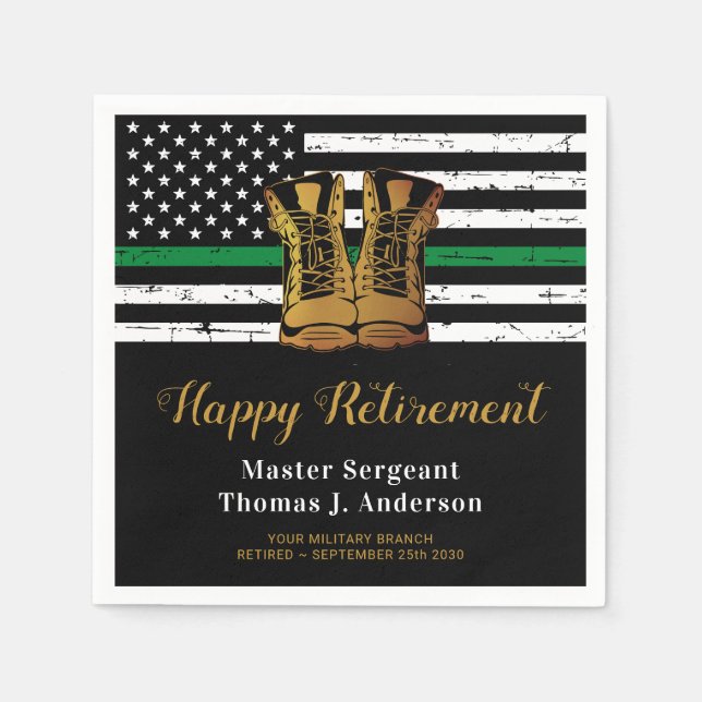 Military Retirement Army Thin Green Line Flag  Napkin (Front)