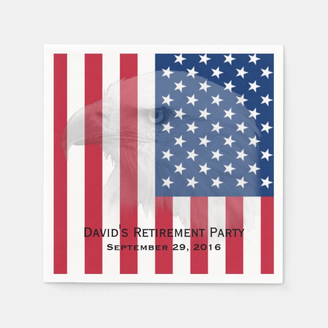 Military Retirement Bald Eagle & American Flag Napkin (Front)
