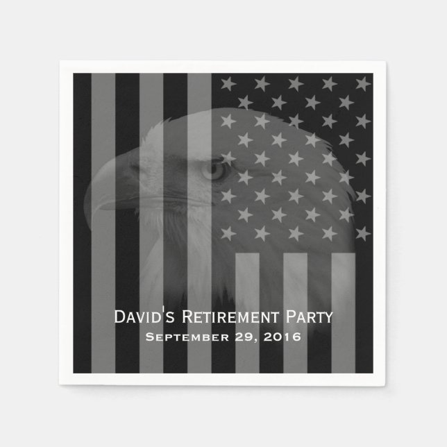 Military Retirement Bald Eagle & US Flag Formal Napkin (Front)