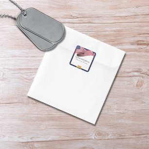 Military Retirement Flag Gold Crest Square Sticker
