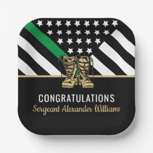 Military Retirement Green Line Flag Army Patriotic Paper Plate