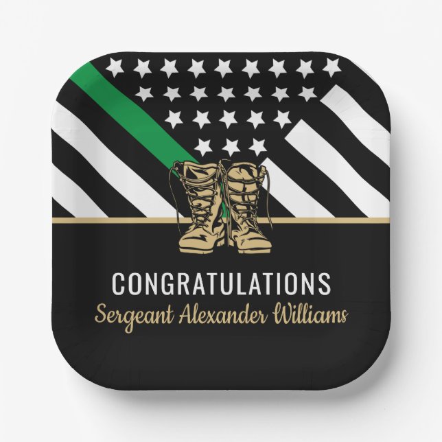 Military Retirement Green Line Flag Army Patriotic Paper Plate (Front)