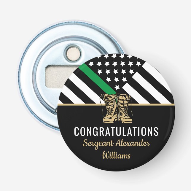 Military Retirement Green Line Flag Patriotic Army Bottle Opener (Front)