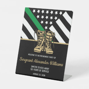 Military Retirement Green Line Flag Patriotic Army Pedestal Sign