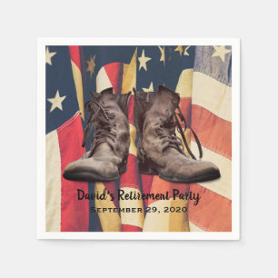 Military Retirement Old Boots American Flag Napkin