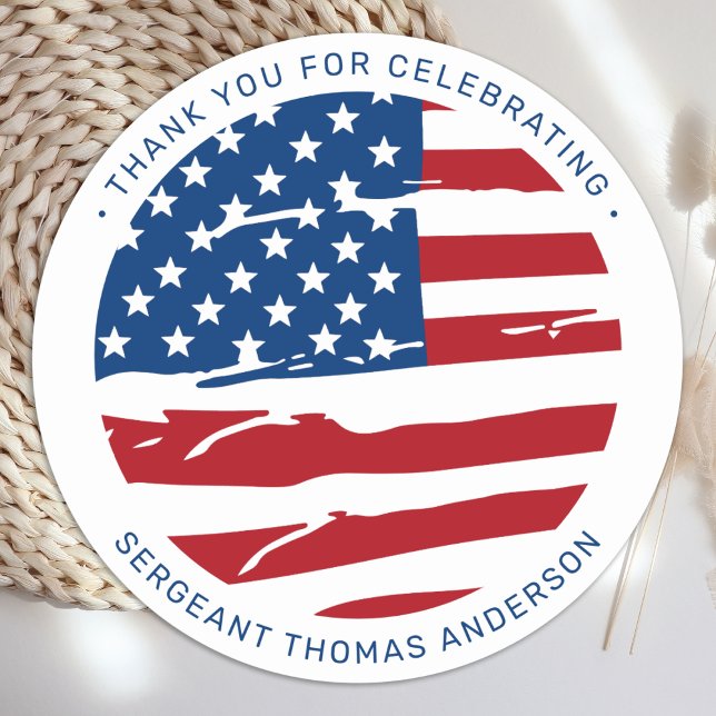 Military Retirement Party American Flag Patriotic Classic Round Sticker (Creator Uploaded)
