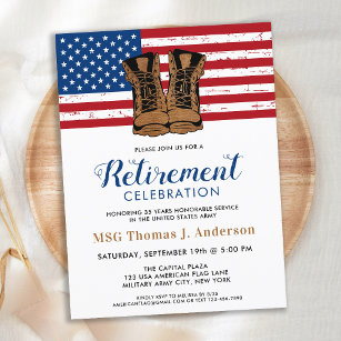 Military Retirement Party Army Boots American Flag Postcard