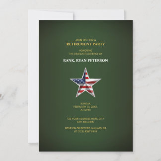 Military Retirement Party - Patriotic Star Green Invitation