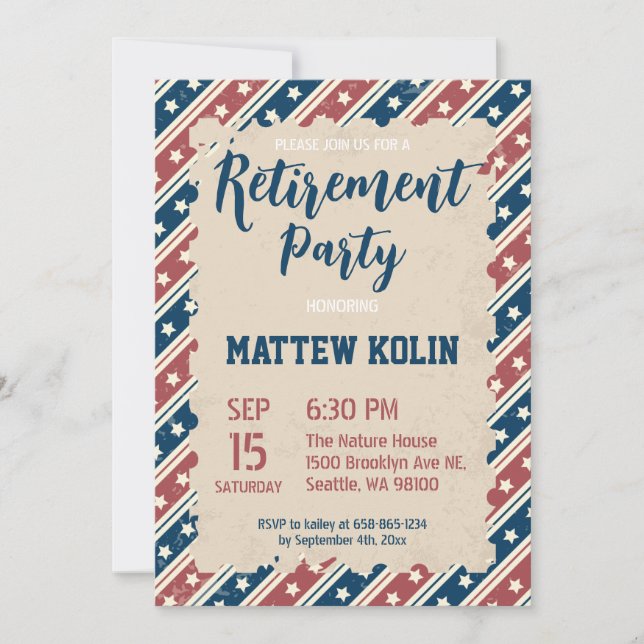 Military Retirement Party Usa Flag Invitations  (Front)