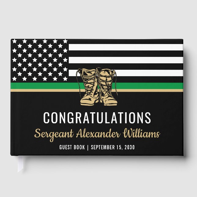 Military Retirement Thin Green Line Flag Army Guest Book (Front)
