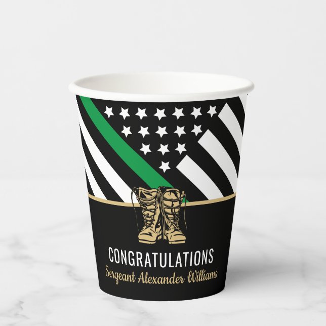 Military Retirement Thin Green Line Flag Army Paper Cups (Front)