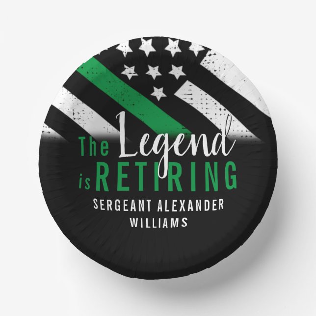 Military Retirement Thin Green Line Flag Army Paper Plate (Front)