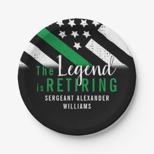 Military Retirement Thin Green Line Flag Army Paper Plate