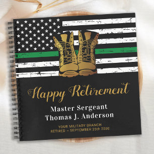 Military Retirement Thin Green Line Flag Guest Notebook