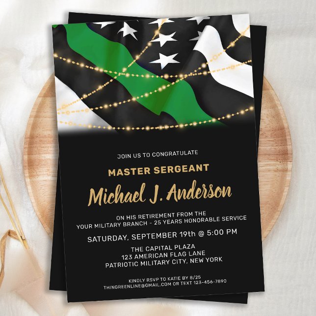 Military Retirement Thin Green Line Patriotic Army Invitation (Creator Uploaded)