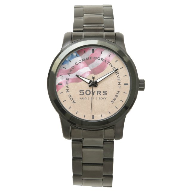 Military Retirement Us Flag Commemorative Keepsake Watch (Front)